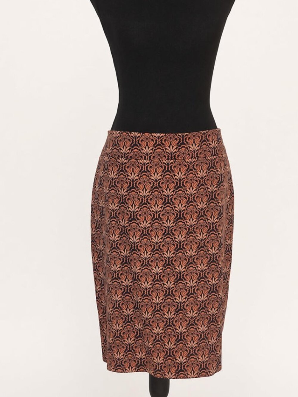 LOFT Navy Rust Damask Midi Skirt Size 12